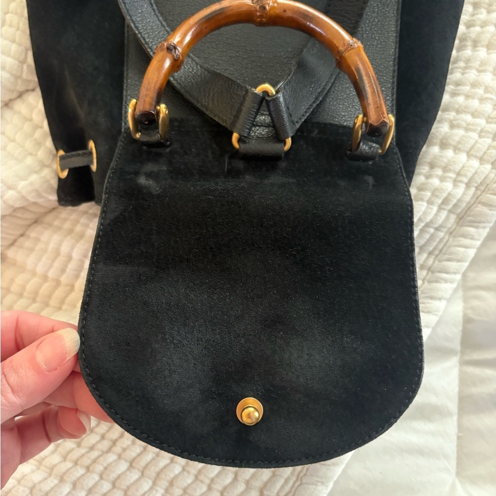 Gucci Black Suede Backpack bamboo - Picture 14 of 15
